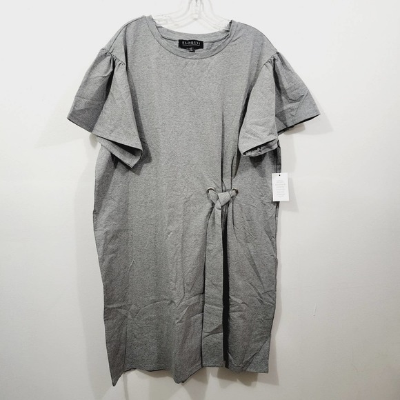 Eloquii Gray Tie Waist Flared Bell Sleeve Shirt Dress Womens Plus Size 14 16 1X - Picture 5 of 15